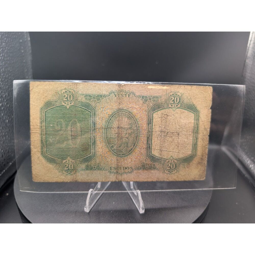 1954 Portugal 20 Escudos Ouro Vintage Banknote Serial TNK 16086